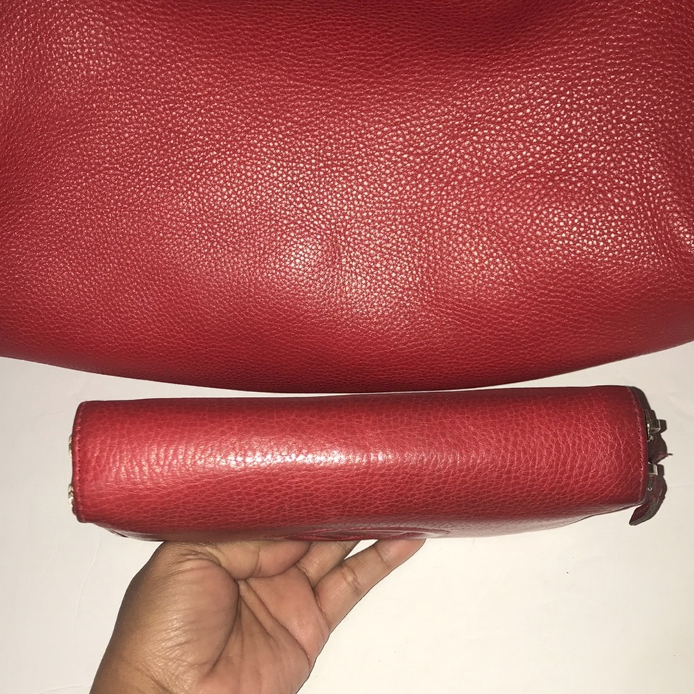 Red Leather Hobo Bag with Signature Embossed Logo - Picture 7 of 14